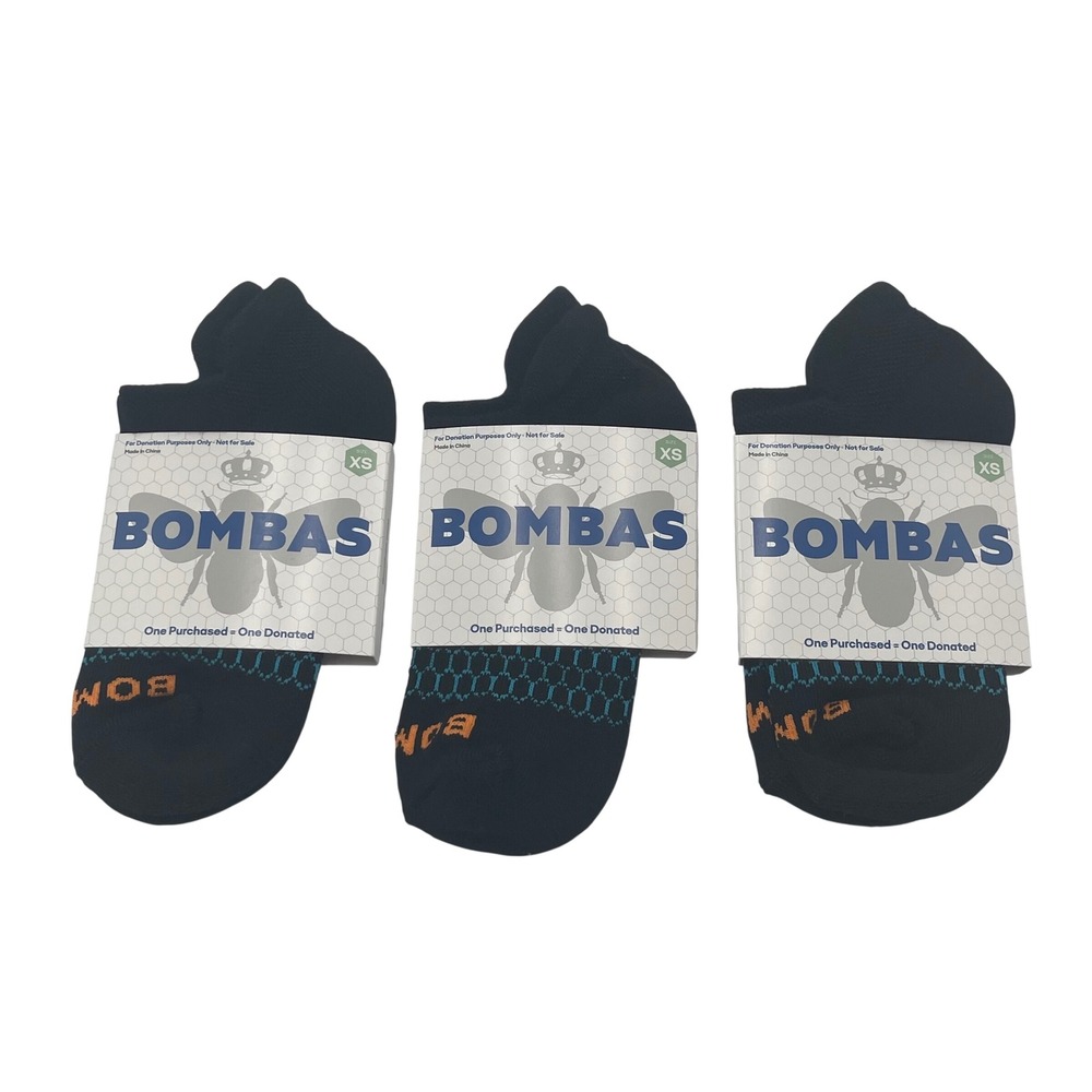 Bombas Ankle Socks 3 Pack Black Teal Honeycomb Arch Support‎ XS New